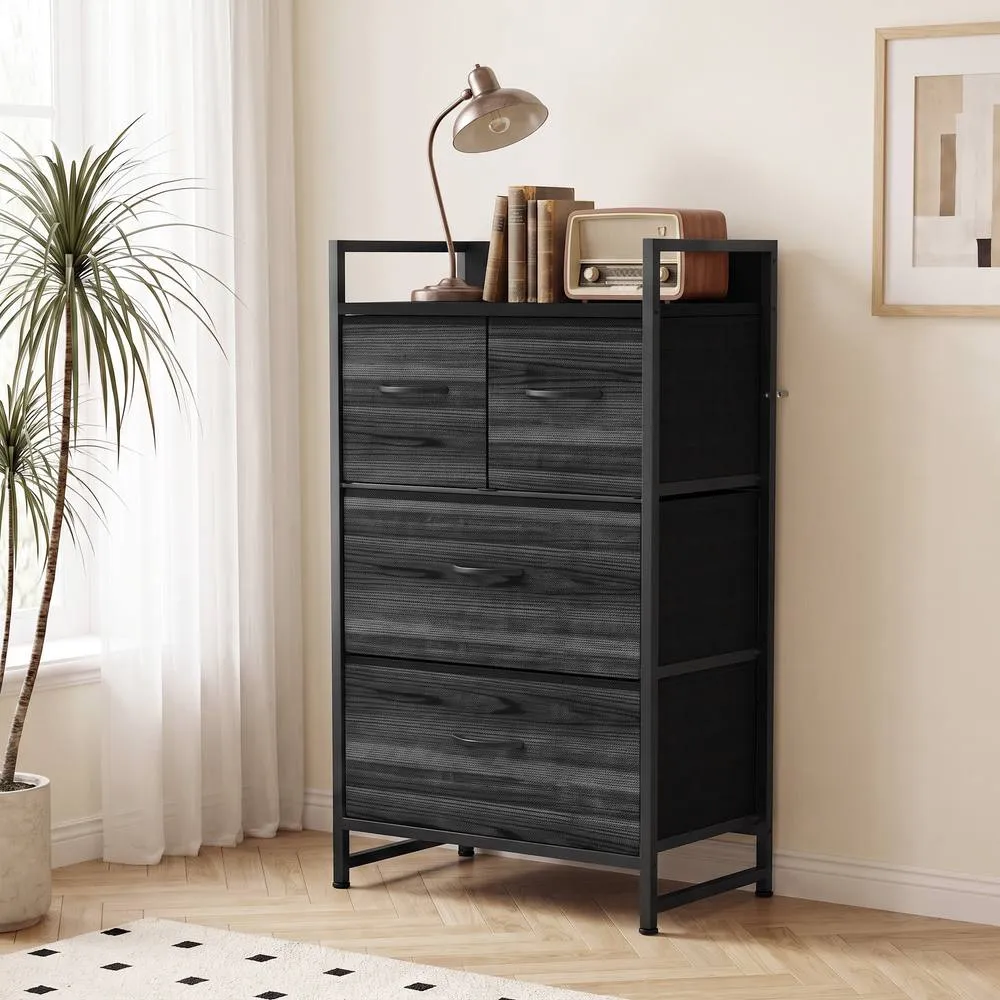 HOMCOM Bedroom Chest of Drawers Drawer Dresser with Shelf Black Wood Effect 2