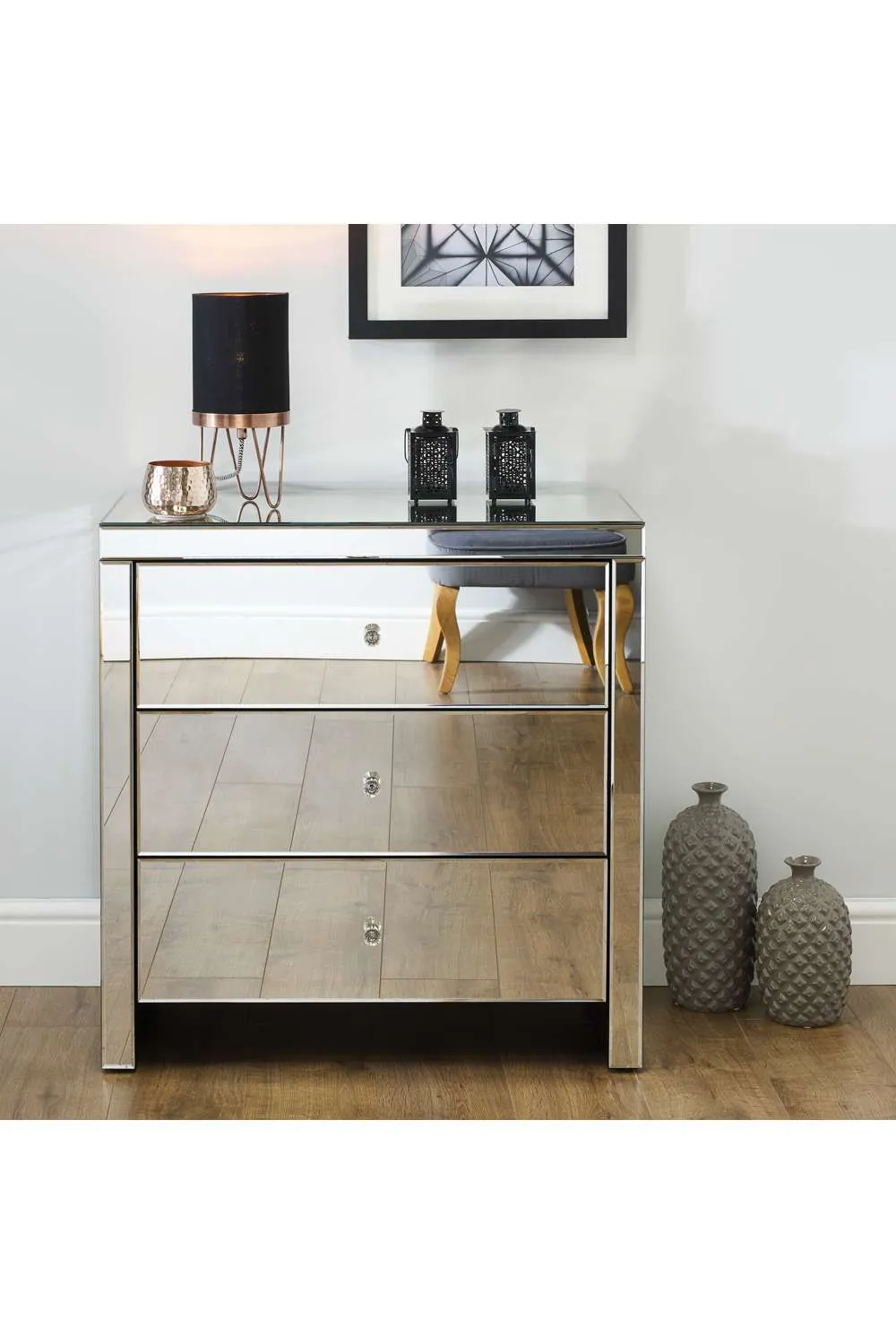Birlea Seville 3 Drawer Chest Mirrored in Silver 2