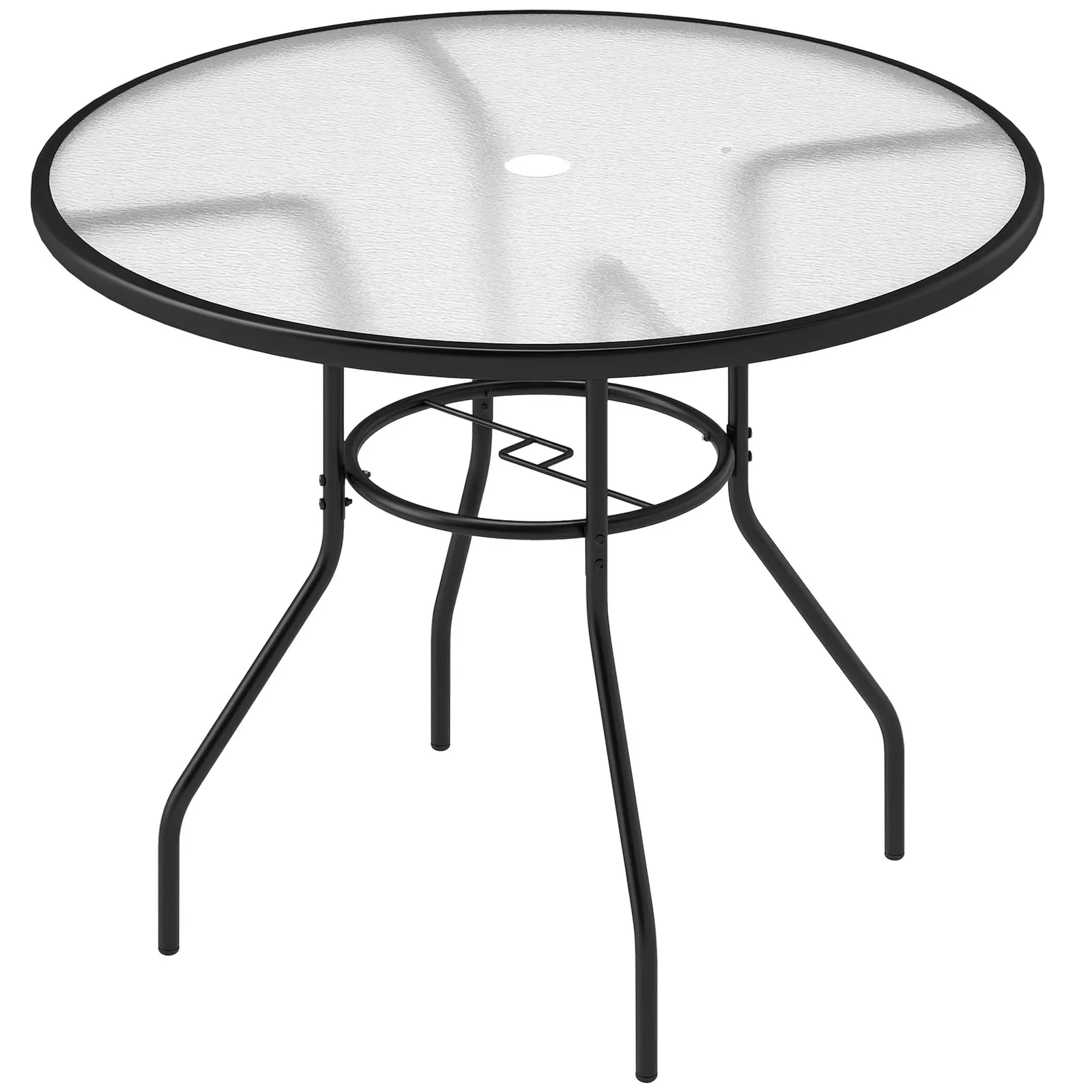 OUTSUNNY Outdoor Round Dining Table Tempered Glass Top w/ Parasol Hole 100cm in Black 2