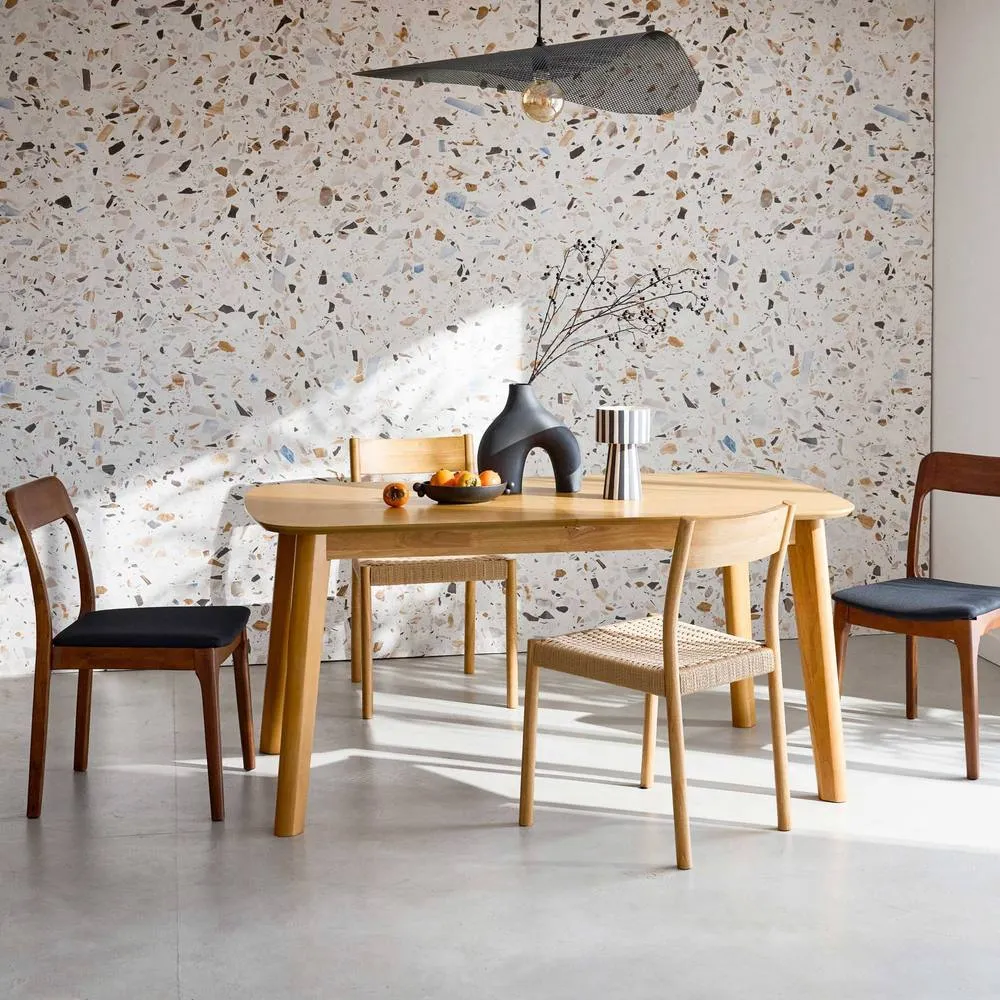 sweeek 4-6 seater extendable rectangular dining table, oak & metal veneer in Beige 3