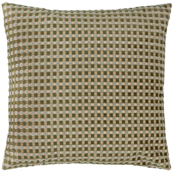 Furn Checkered Velvet Cushion Eucalyptus 45 X 45Cm, Green 2