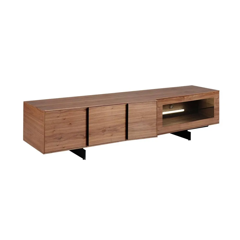 Angel Cerda Walnut TV Cabinet with LED Lighting & Black Steel in Brown