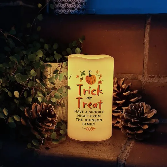 Personalised Trick or Treat Pumpkin LED Candle 3
