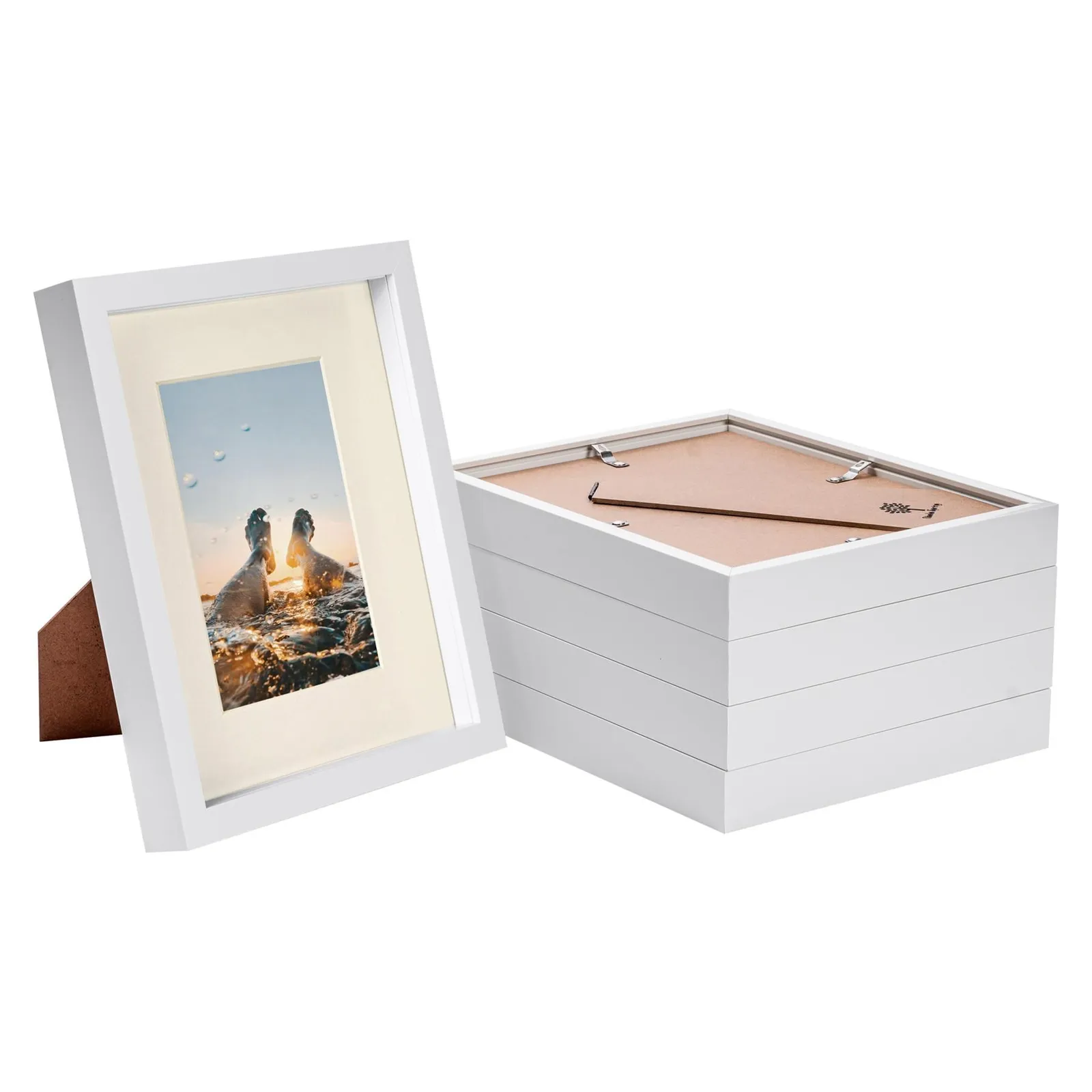 Nicola Spring 8x10" White 3D Box Photo Frames 4x6" - x5 in Ivory 1