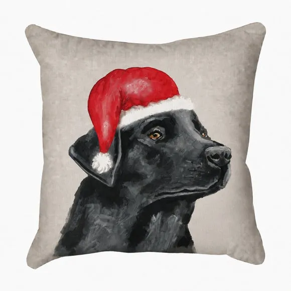 Labrador Christmas Hat Square Cushion 2
