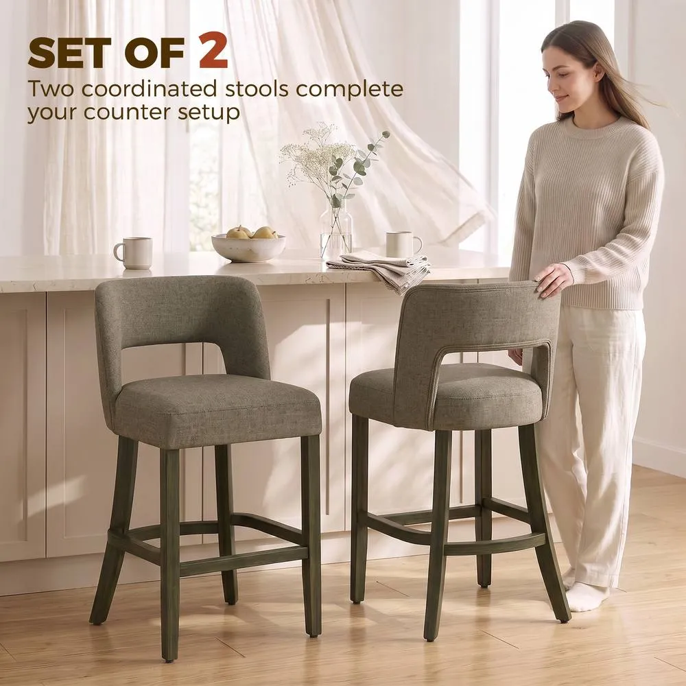 HOMCOM Bar Stools Set of 2 with Curved Backrest, Brown 4