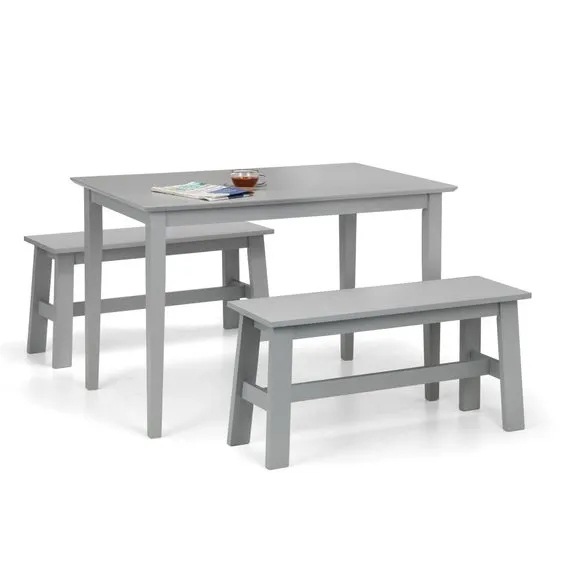 Kobe 4 Seater Rectangular Dining Table with 2 Benches, Grey