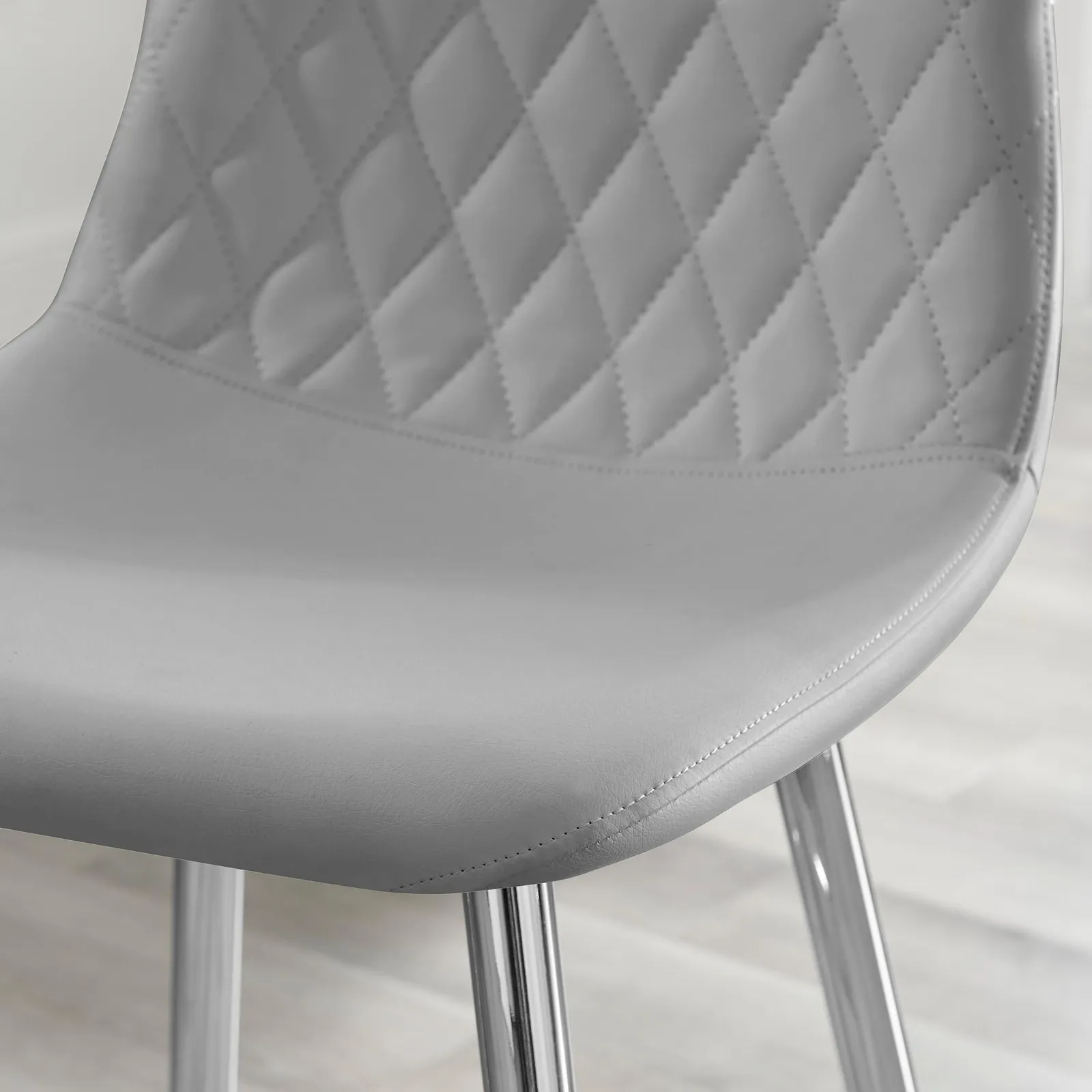FurnitureboxUK Corona Set of 2 Counter Stools - Faux Leather Counter Stools With Silver Legs - Kitchen Island Stool in Grey 3