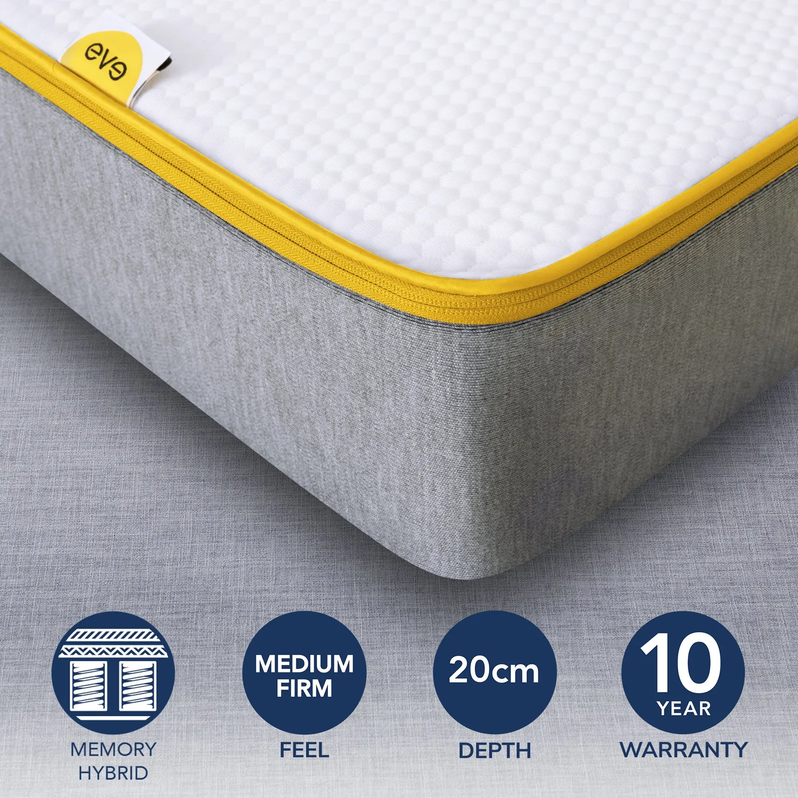 eve Sleep Lighter Hybrid Mattress Grey, White and Yellow