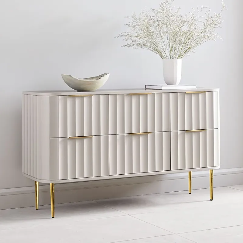 120 cm W Modern 6-Drawer White Bedroom Dresser for Storage in Gold