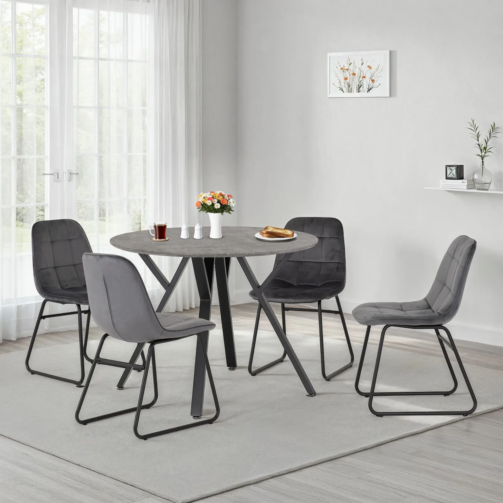Seconique Athens Round Dining Set with Lukas Chairs in Grey 1