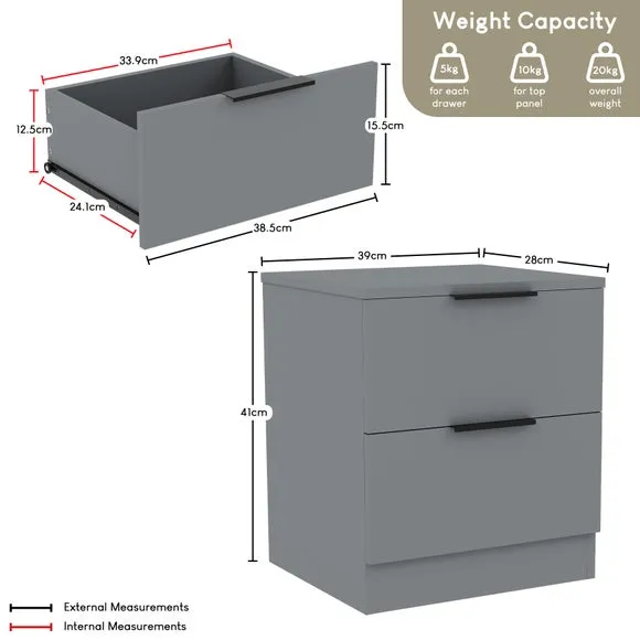 Return - Hayes 2 Drawer Bedside Table, Grey 6