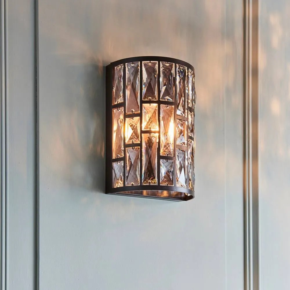Netlighting Belle 1 Light Indoor Wall Light Dark Bronze with Crystal E14 in Brown 2