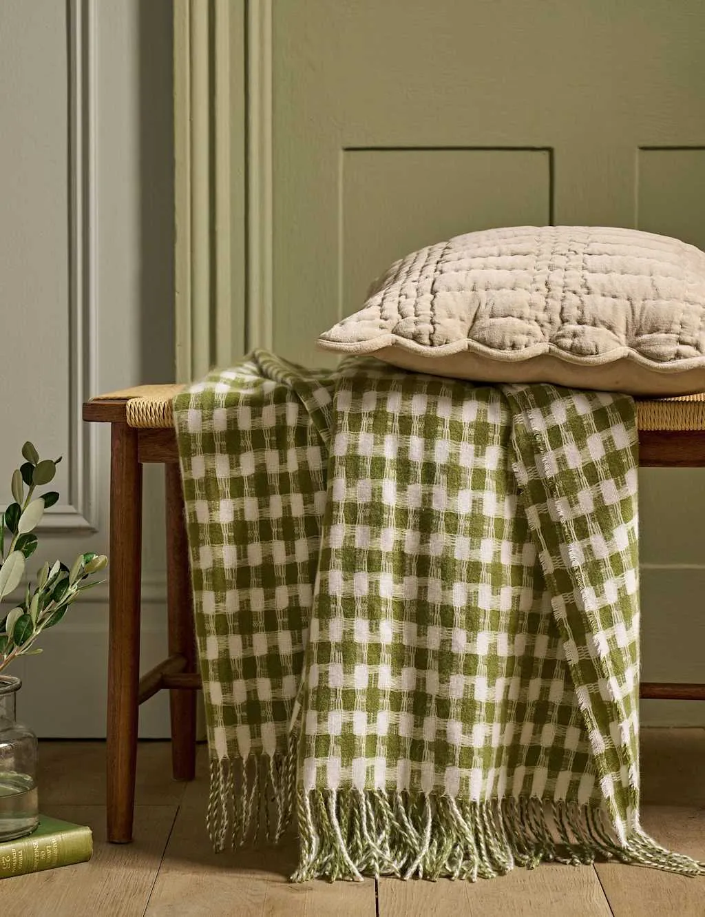 Laura Ashley Knapton Gingham Throw Green Mix