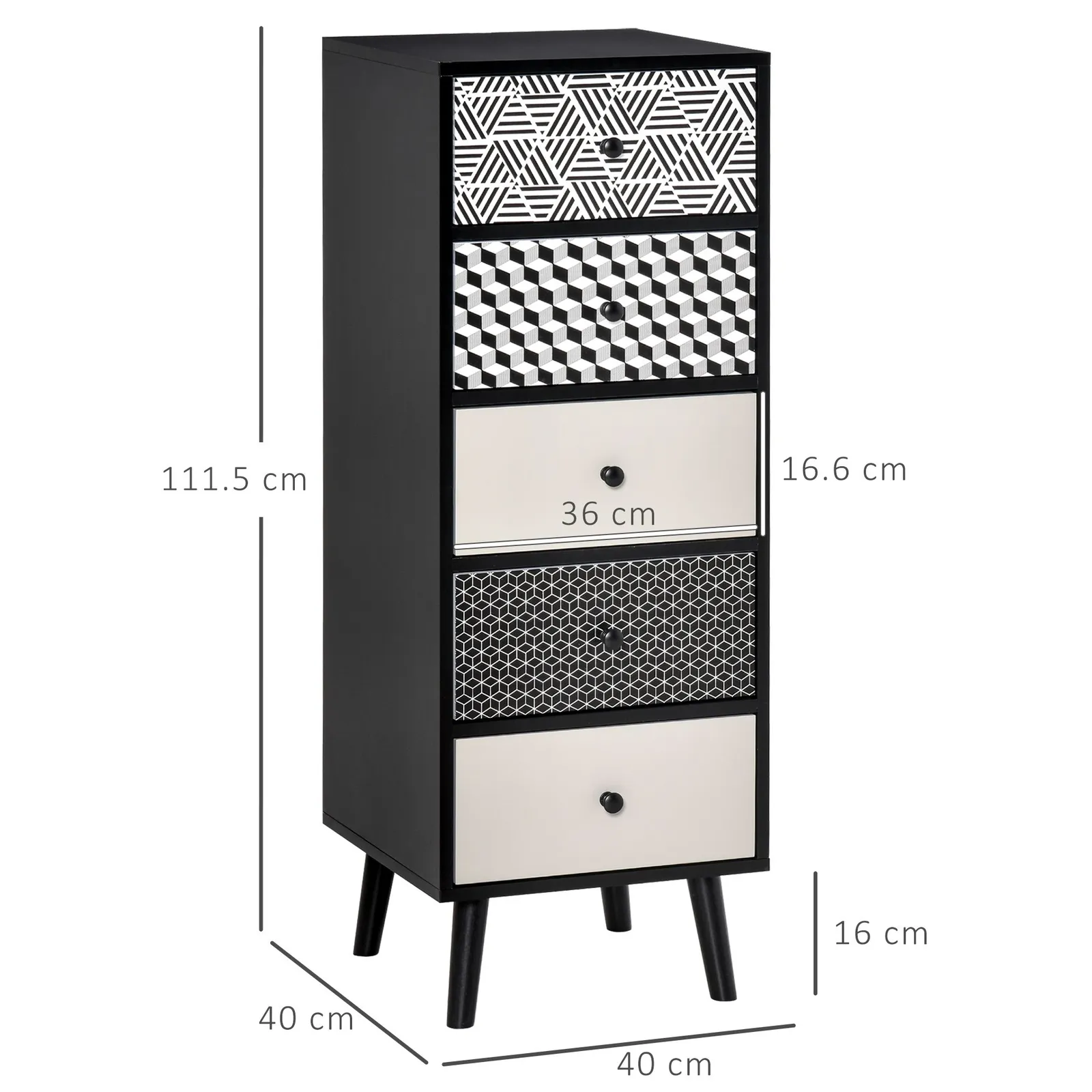 HOMCOM Chest of Drawers 5 Drawer Dresser Wooden Storage Cabinet Bedroom in Black 3