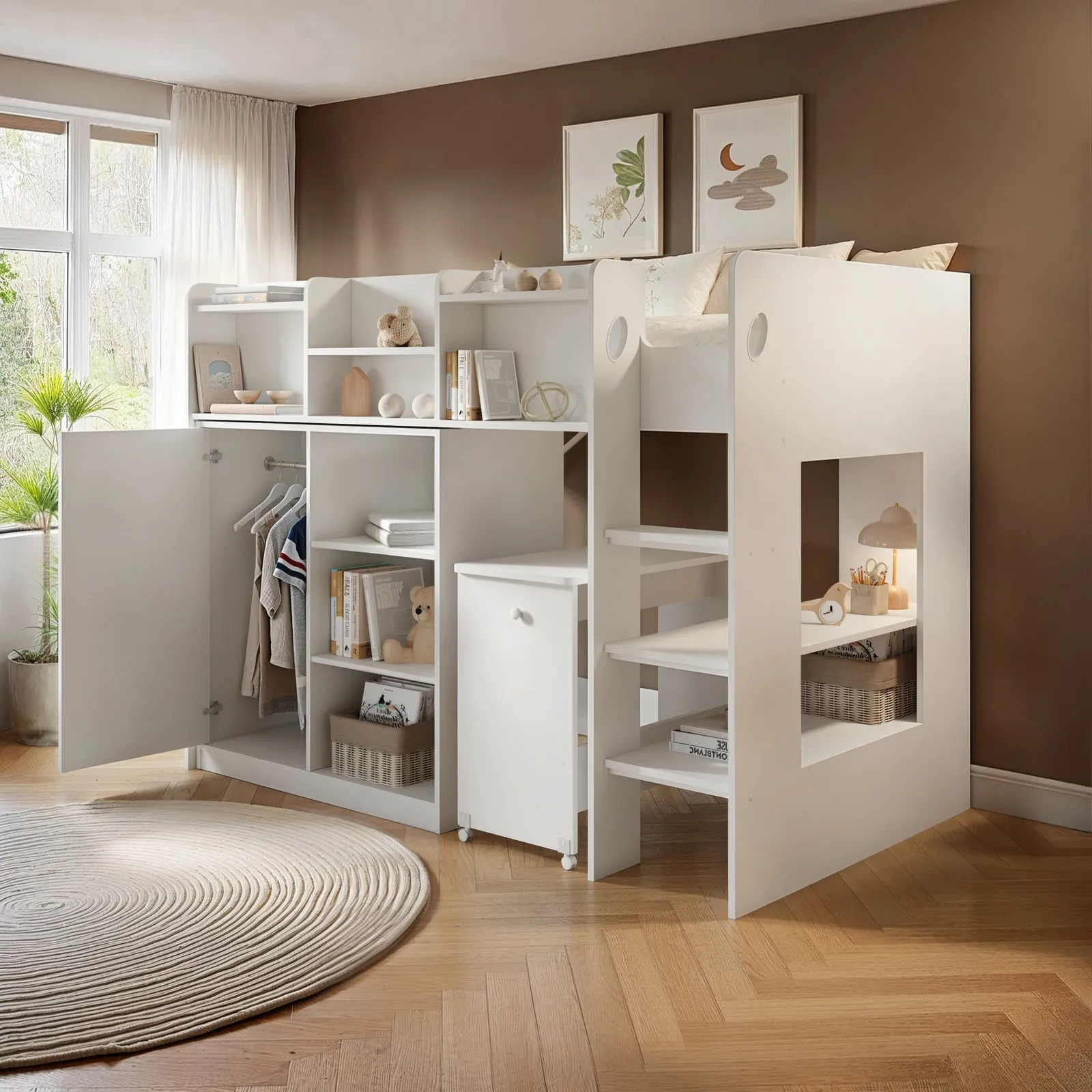 Flair Wizard Mid High Sleeper Workstation in White 1