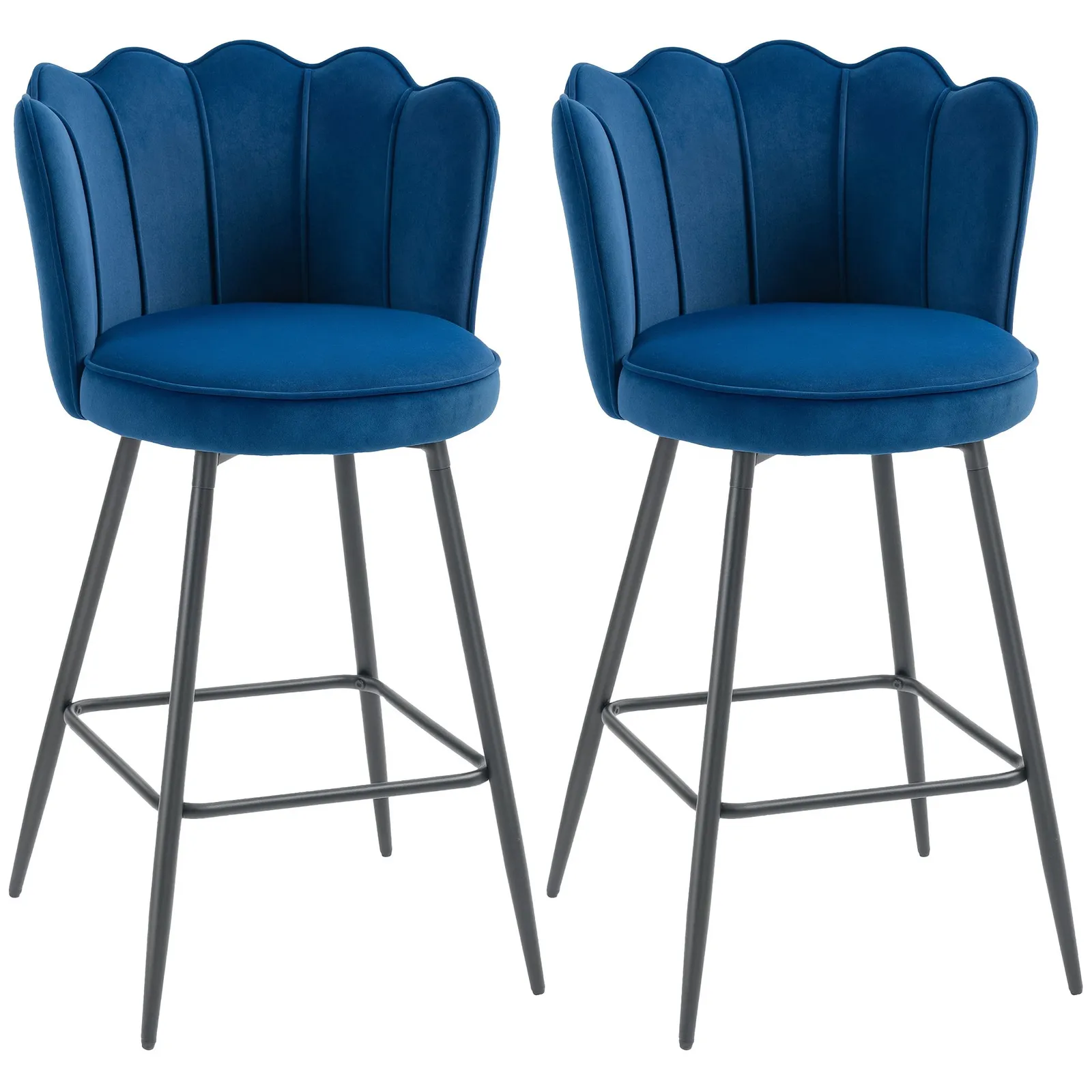 HOMCOM Set of 2 Barstools with Petal Backrest for Kitchen Island in Dark Blue 2