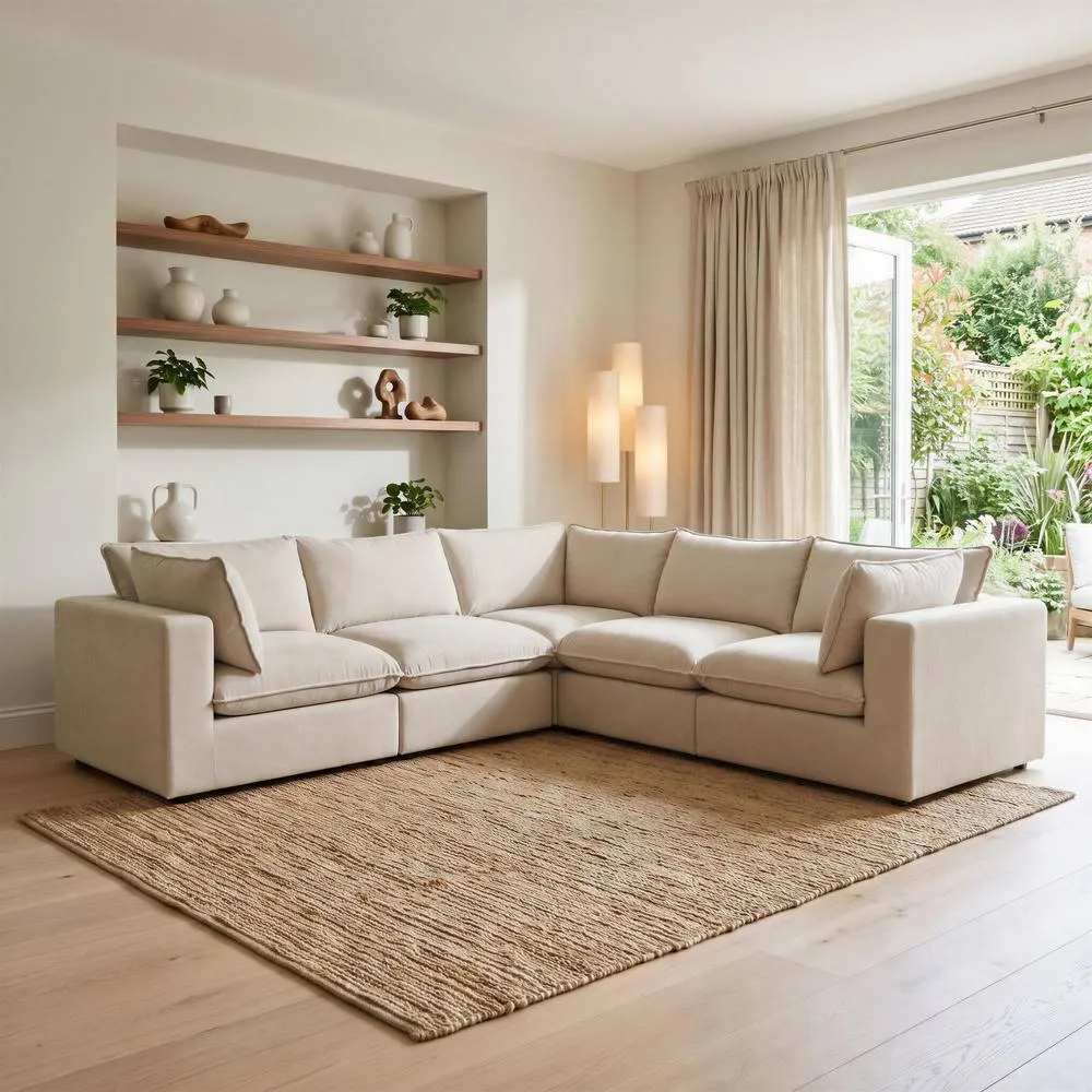 FurnitureboxUK Echo Linen-Look Fabric 4 Seater Modular Corner Sofa in Cream 1
