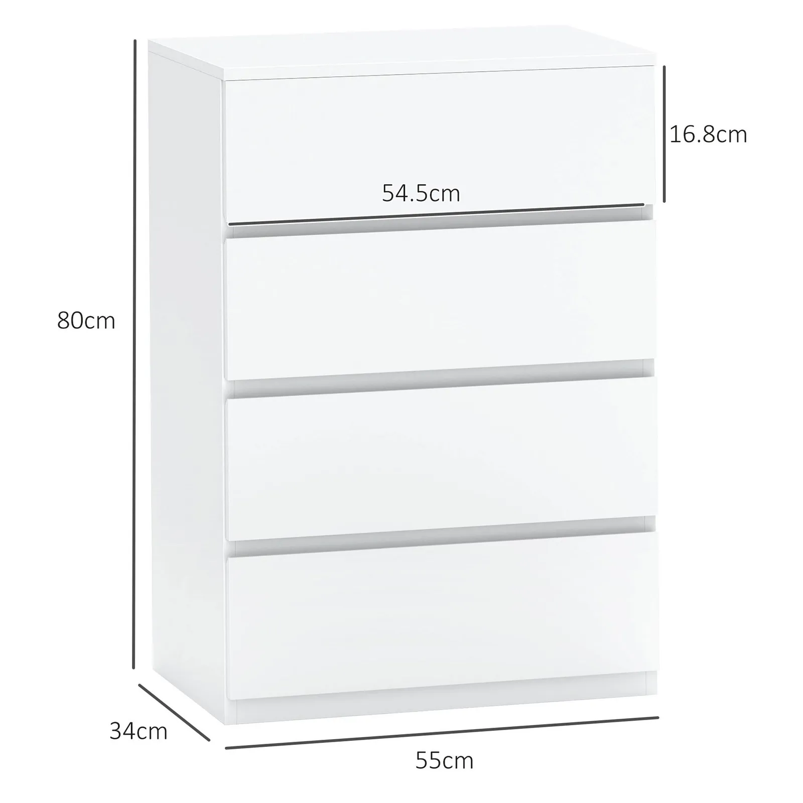 HOMCOM Bedroom Chest of Drawers, 4 Drawers Dresser, Drawer Unit in White 3