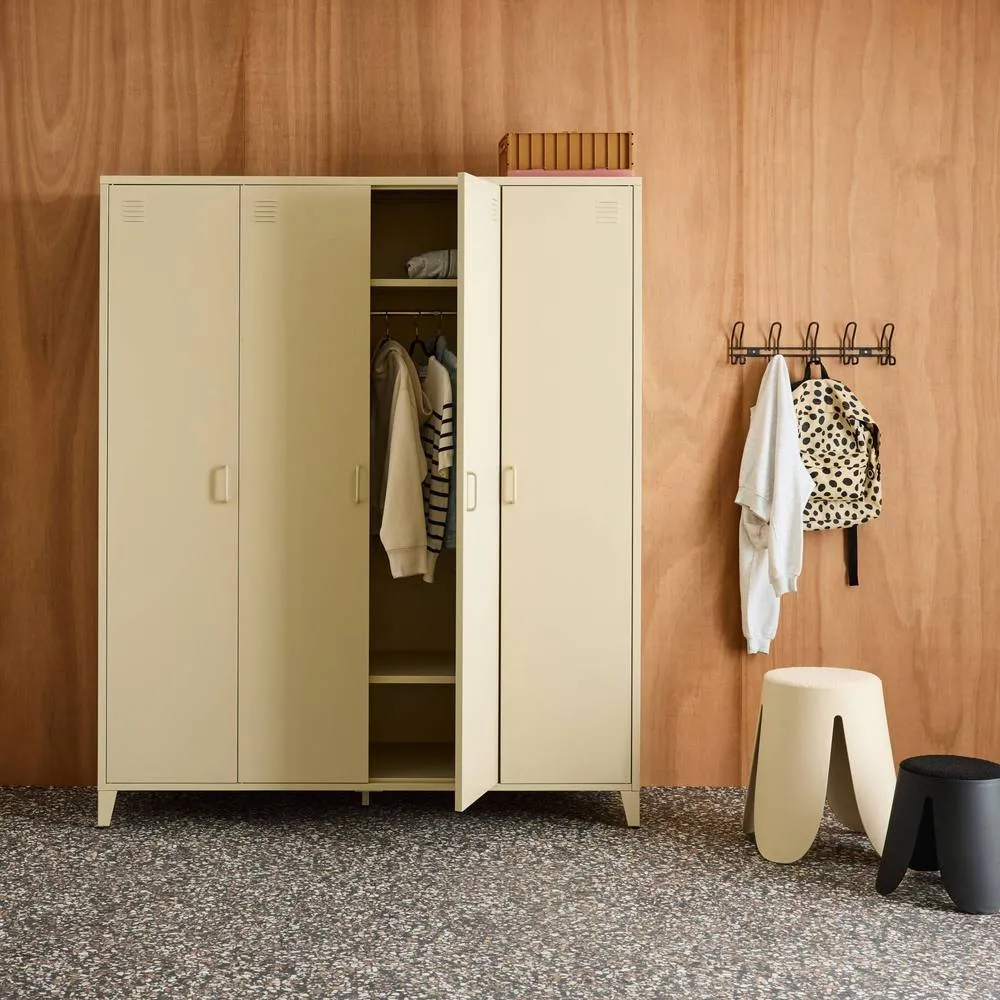 sweeek Industrial metal wardrobe for bedroom, 4 doors, 10 shelves, 1 hanging in Beige 4