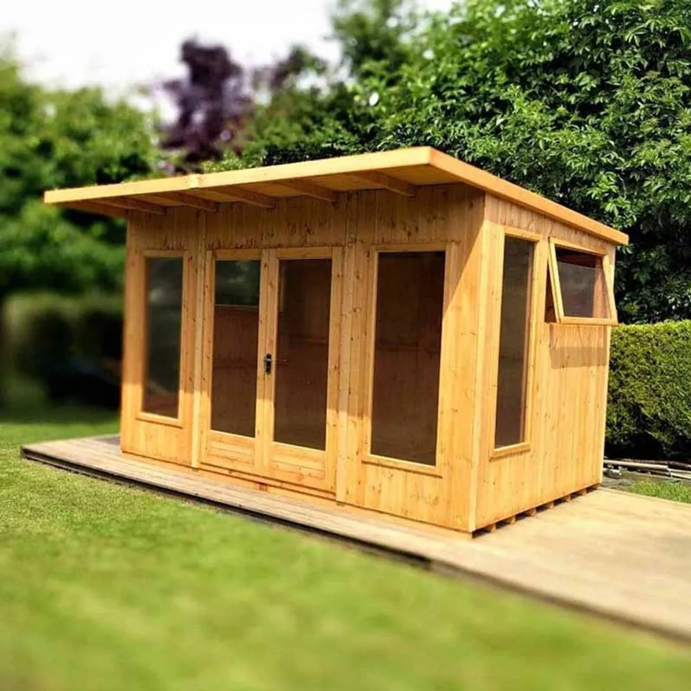 Shires Miami 12x10 ft Double Door & Two Opening Windows Summerhouse in Brown 5