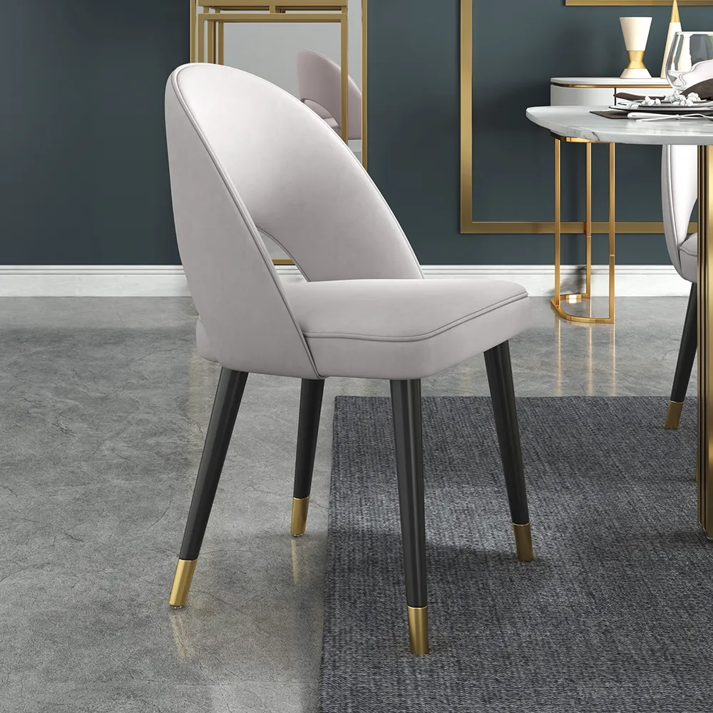 Modern Upholstered Light Gray Dining Chair Velvet Side Chairs Open Back 4-Pieces