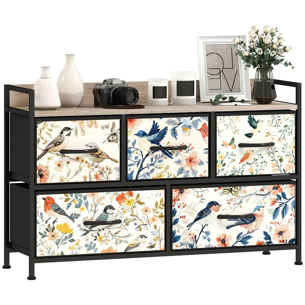 HOMCOM Chest of Drawers, Fabric Dresser with Open Shelf in White 2