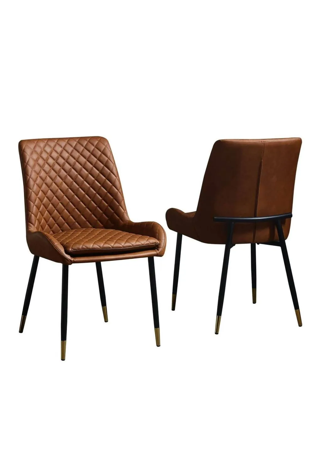 IH Design Leather Steel Dining Chairs Set of 2 Tan Diamond Quilted 3