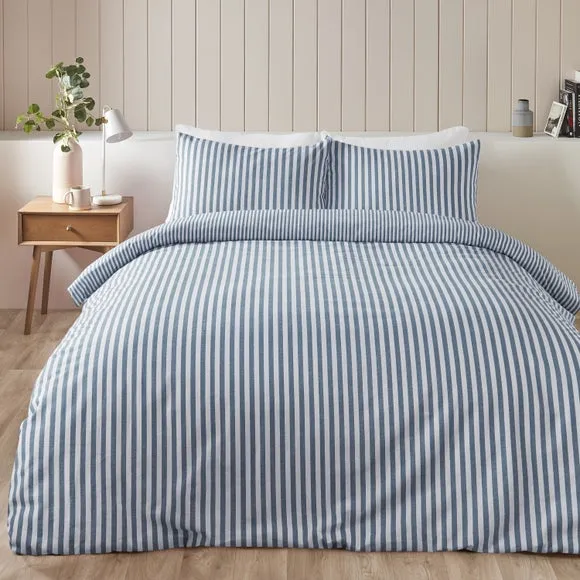 Catherine Lansfield Stripe 100% Brushed Cotton Reversible Duvet Cover & Pillowcase Set 1
