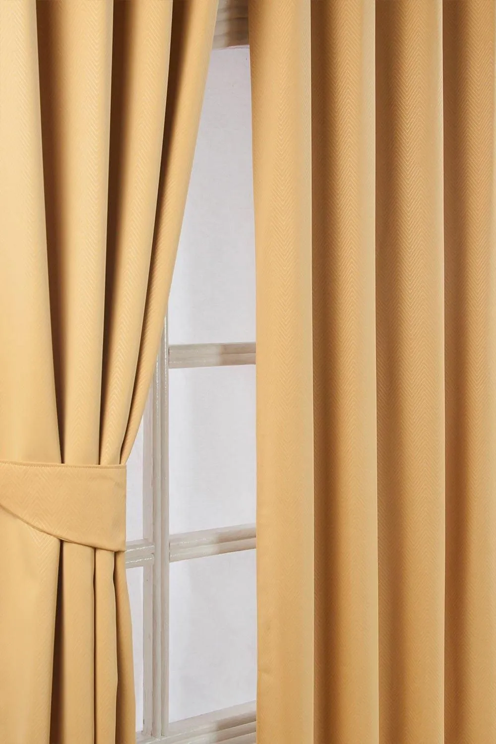Homescapes Herringbone Blackout Curtains Pair Eyelet Style in Yellow 1
