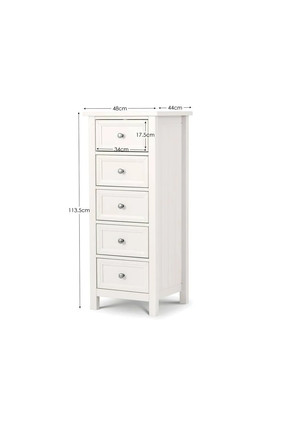 Julian Bowen Maine 5 Drawer Tall Chest in White 6