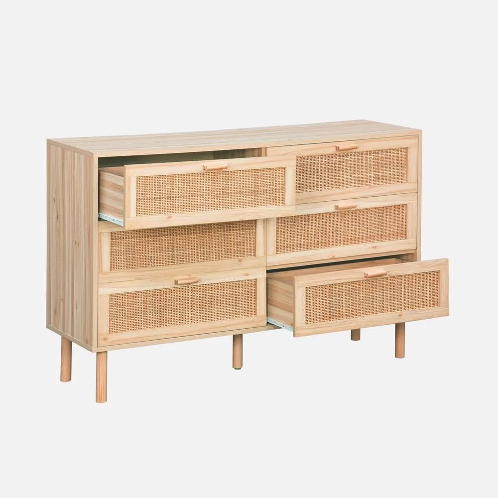 sweeek 6-drawer Chest With Cane & Wooden Effect in Beige 3