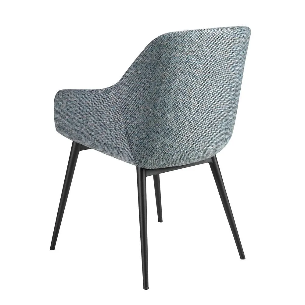 Angel Cerda Greyish-Blue Marbled Fabric Dining Chair with Black Steel Legs in Blue 6