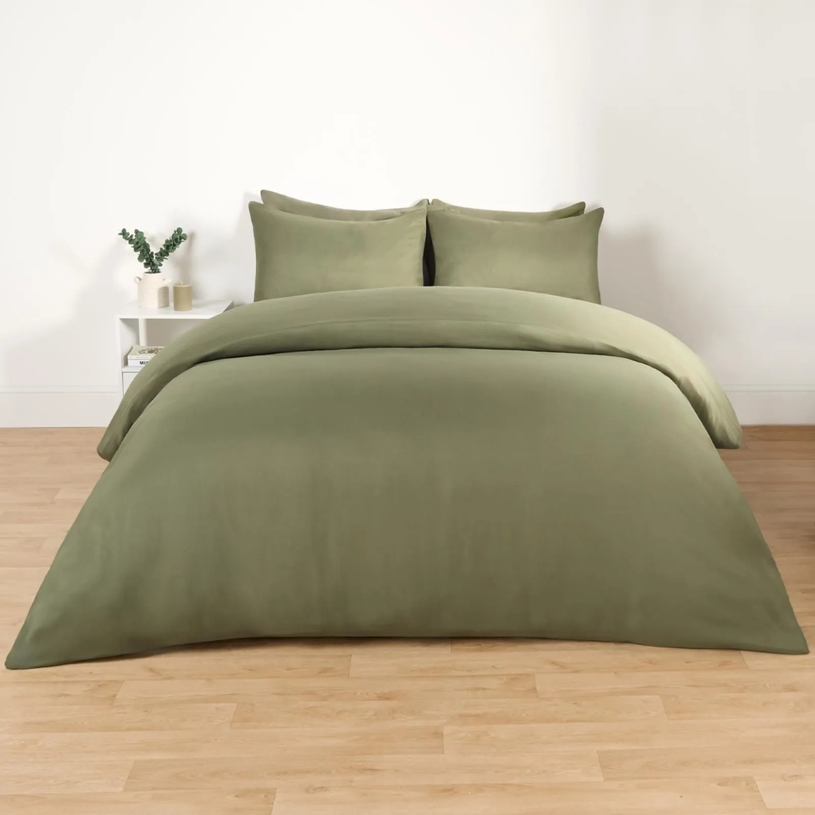 OHS Plain Dyed Duvet Cover with Pillowcase Bedding Set in Bottle Green