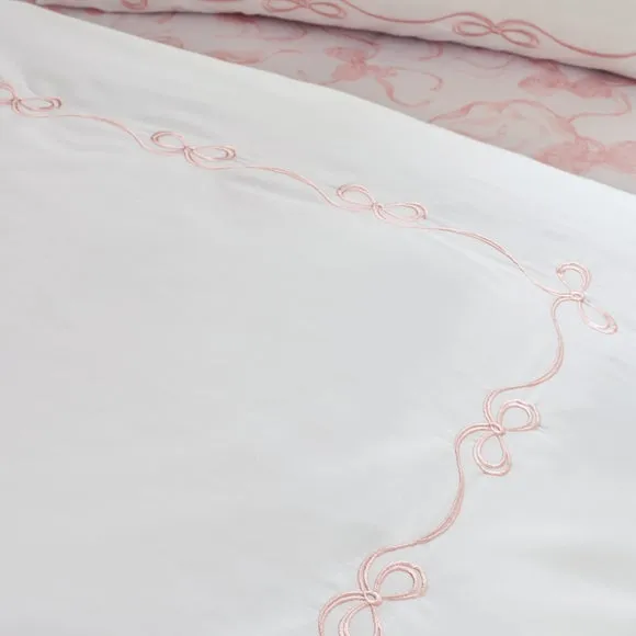 Catherine Lansfield Bow Embroidery Polycotton Duvet Cover & Pillowcase Set 4
