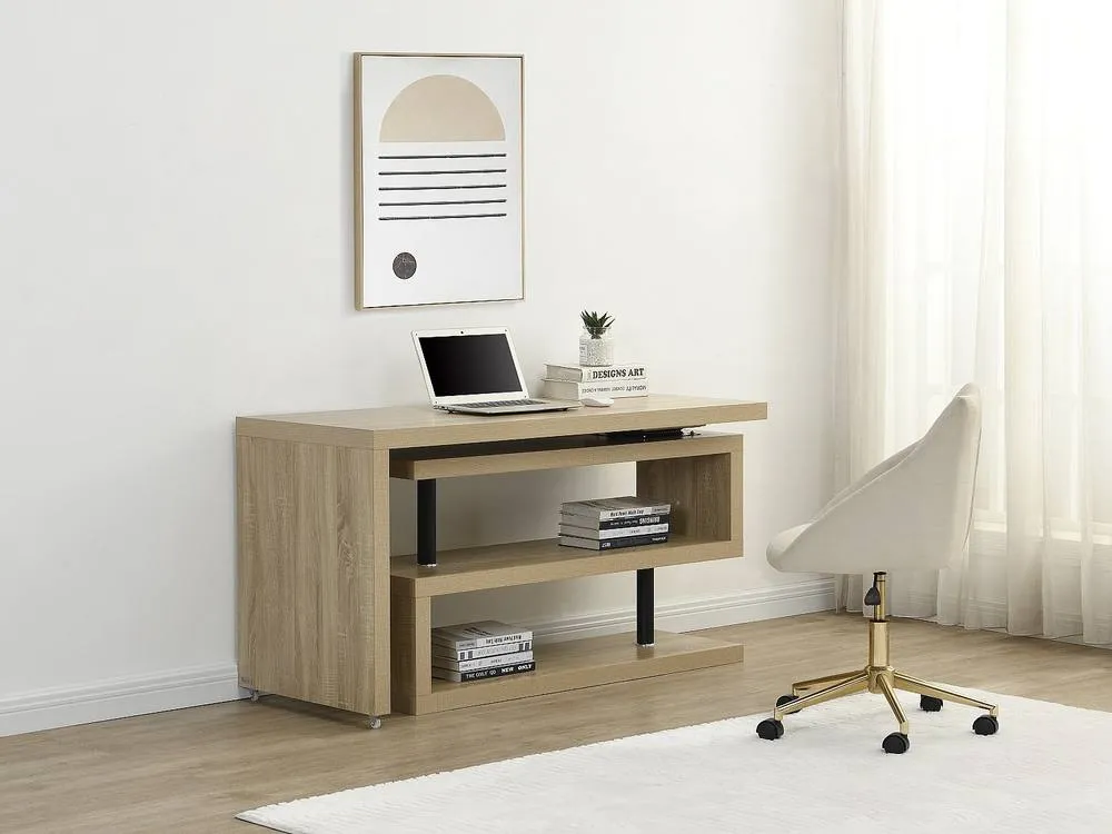 Vente-unique Extendable Desk - MDF - Colour: Oak - 360° Swivel Tray - NICEPHORE II in Light Oak
