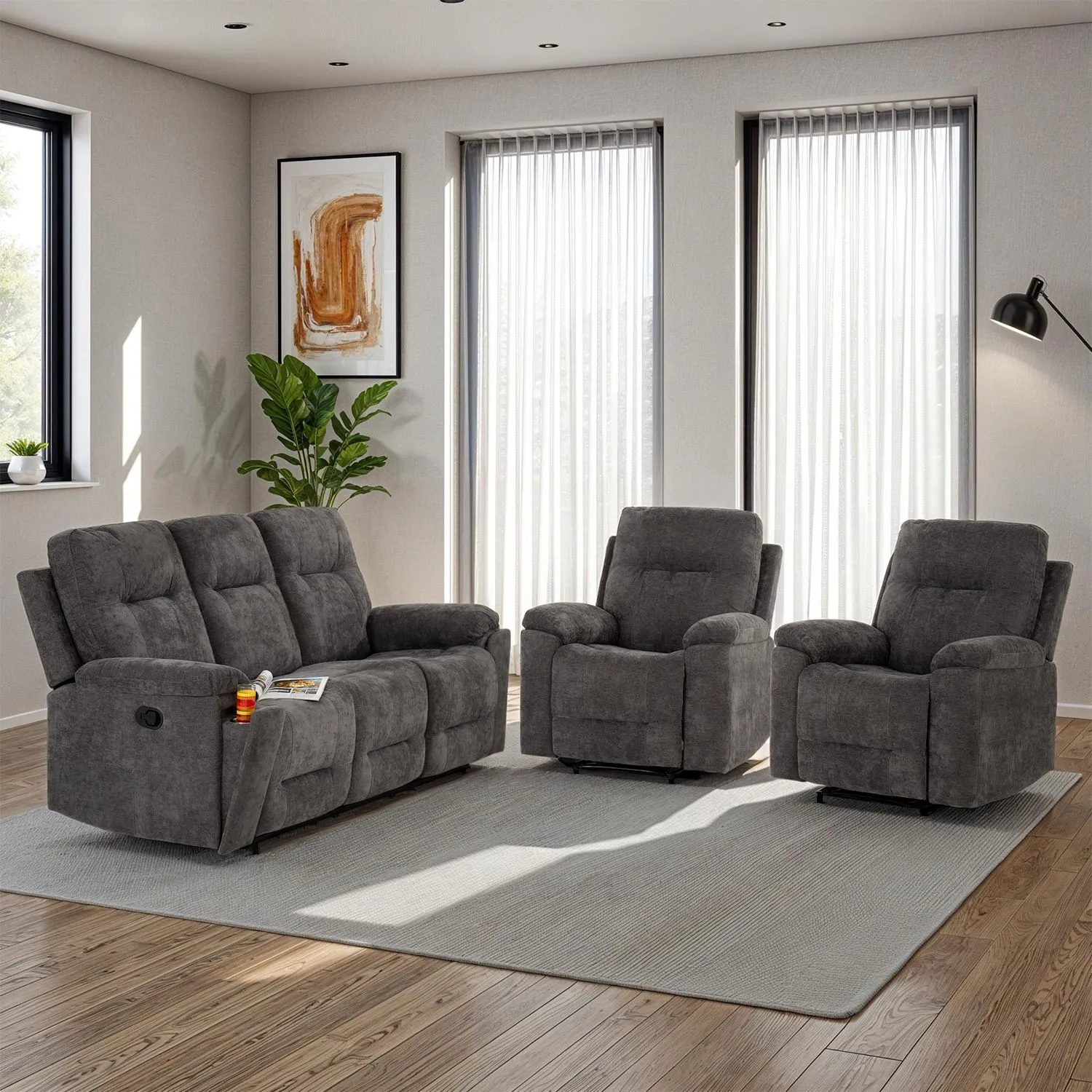 Seconique Guildford 3+1+1 Recliner Suite in Grey