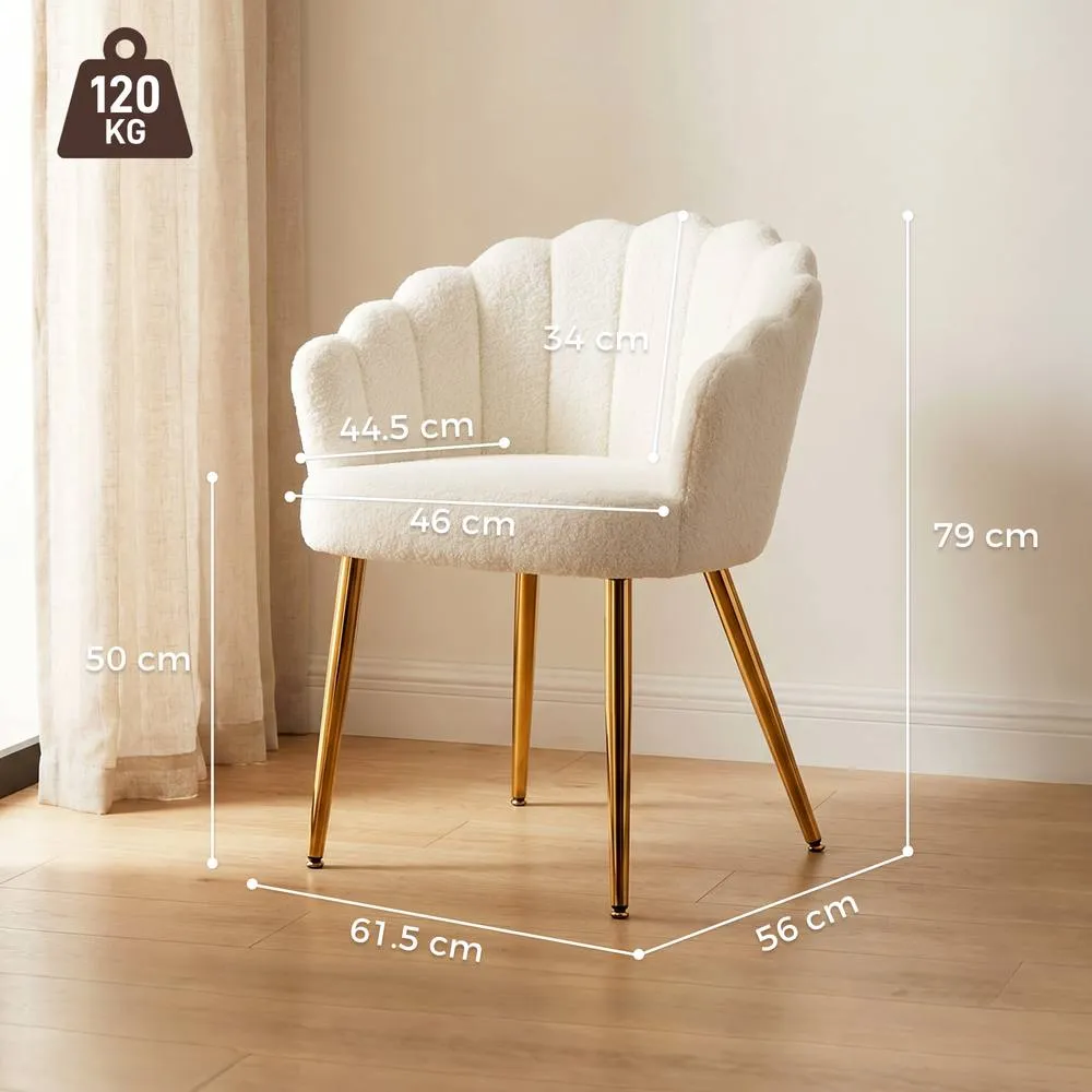HOMCOM Petal-Back Lounge Chair with Faux Lamb's Wool & Metal Legs, Cream 3
