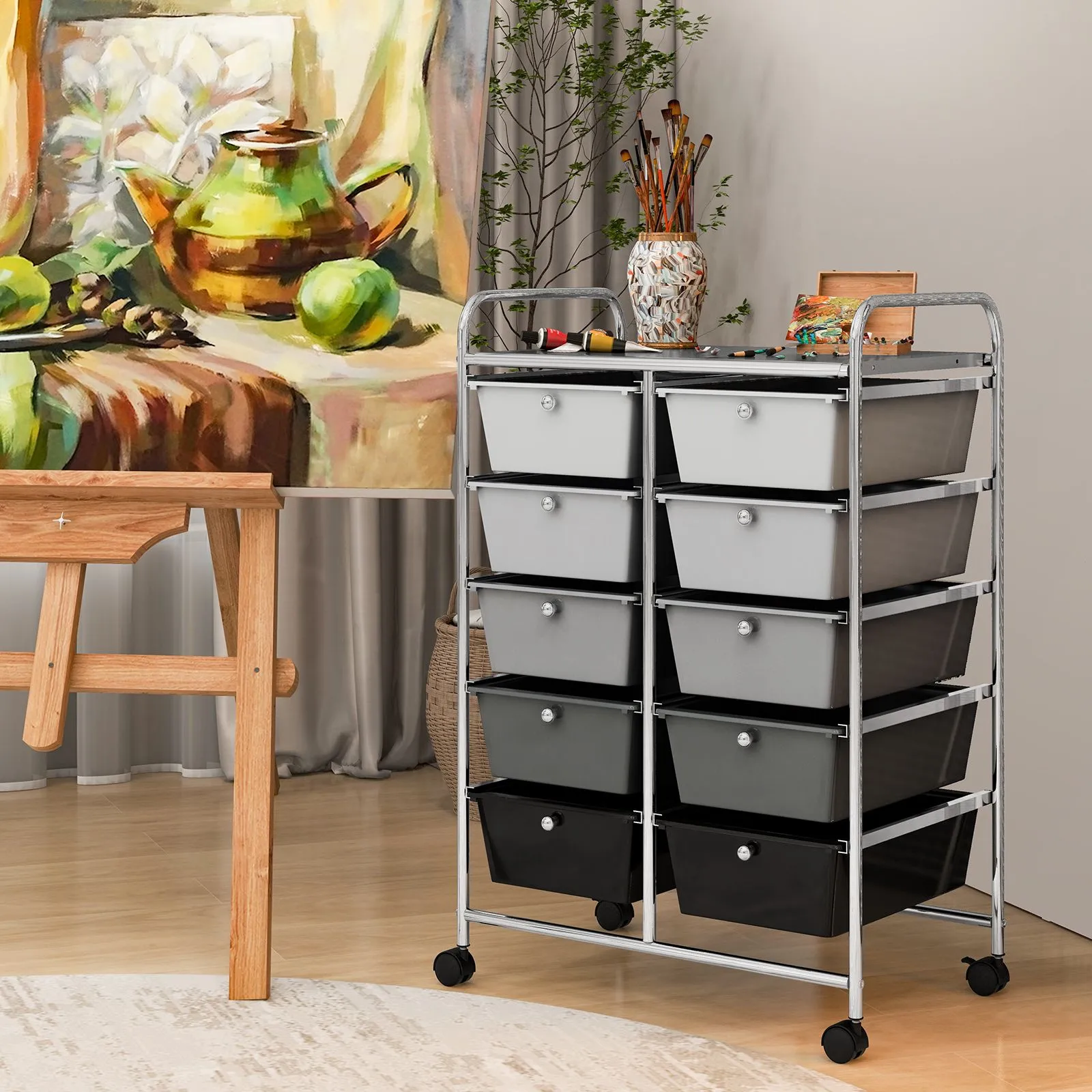 Costway 10 Drawers Storage Trolley Mobile Rolling Utility Cart Home Office Organizer in Black 3