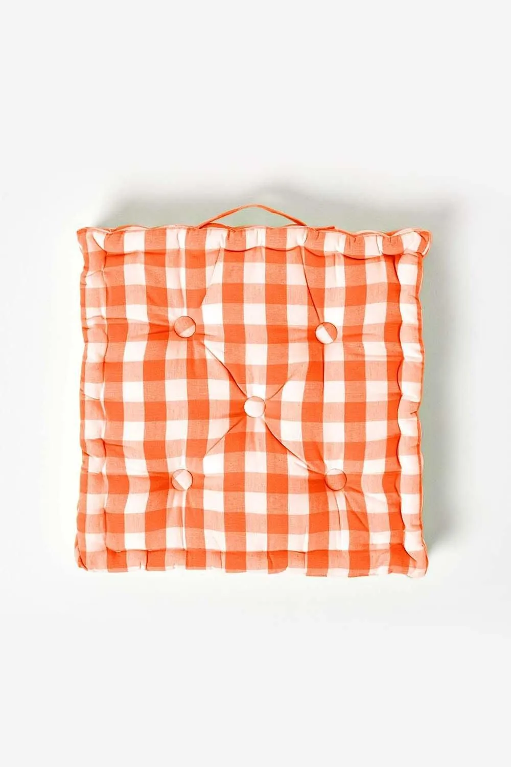 Homescapes Block Check Cotton Gingham Floor Cushion in Orange 3