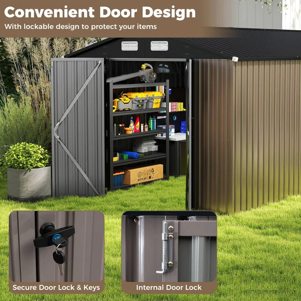 Costway Outdoor Storage Shed Large Utility Tool House w/Top Sloping Design in Grey 6