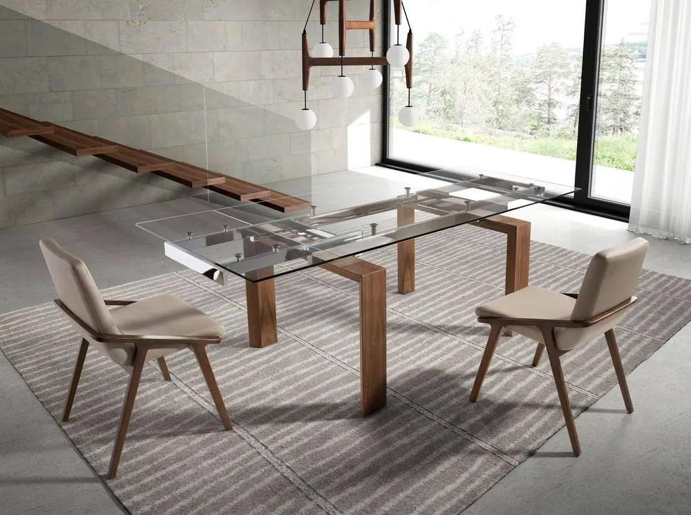 Angel Cerda Model Extending Dining Table - Tempered Glass Top in Walnut 3