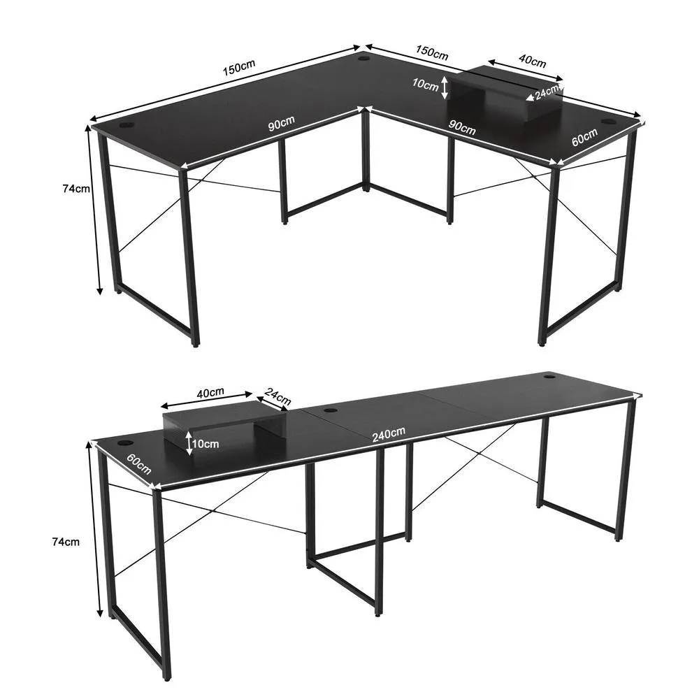Costway L-Shaped Corner Computer Desk Reversible Study Writing Desk Workstation Home Office Laptop Black 2