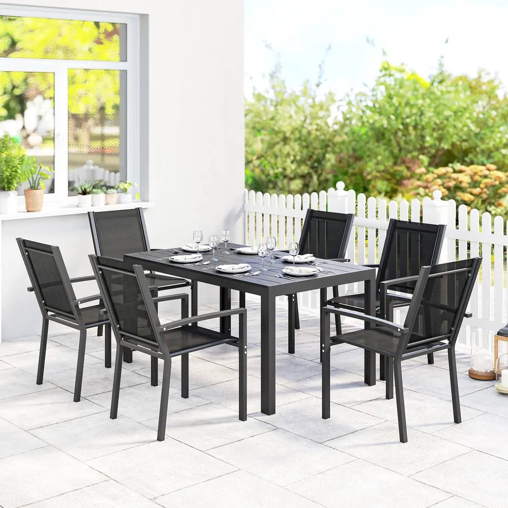 OUTSUNNY Garden Dining Set for 6, Outdoor Dining Table & Chairs, Black