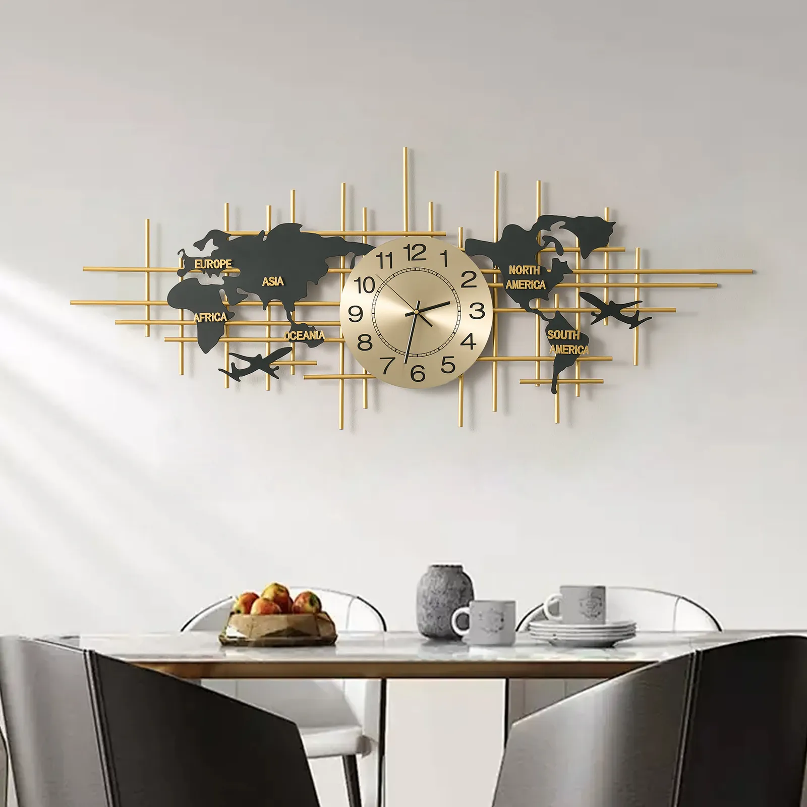 116 cm Enlarged Metal Wall Clock Map Decor Creative Silent Clocks Art for Living Room