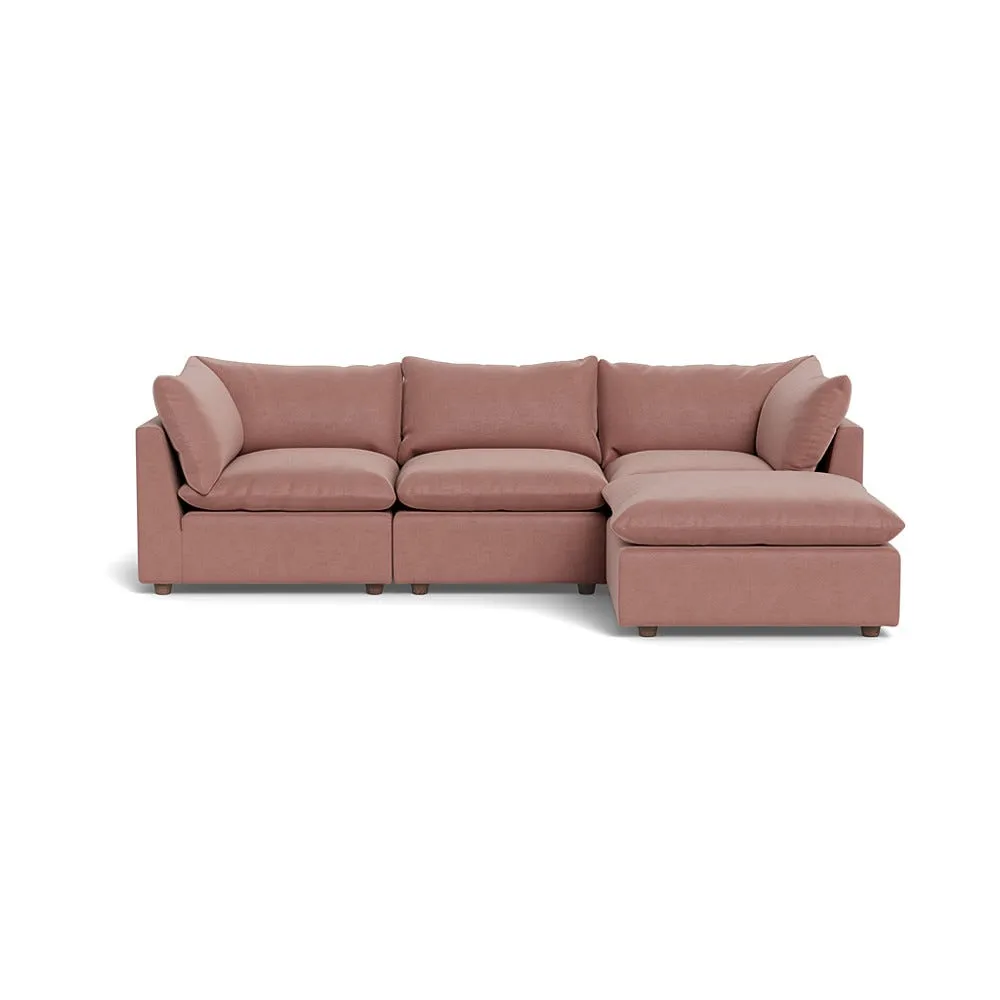 Heal's Astrid Right Hand Facing Corner Sofa Smart Luxe Velvet Dusky Pink Walnut Stained Beech Feet 1