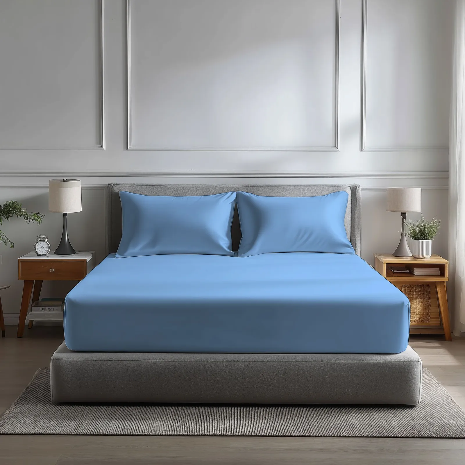 Snug City Microfibre Soft Touch Fitted Sheet 40cm Extra Deep Skirt Plain Dyed Bed Linen in Light Blue