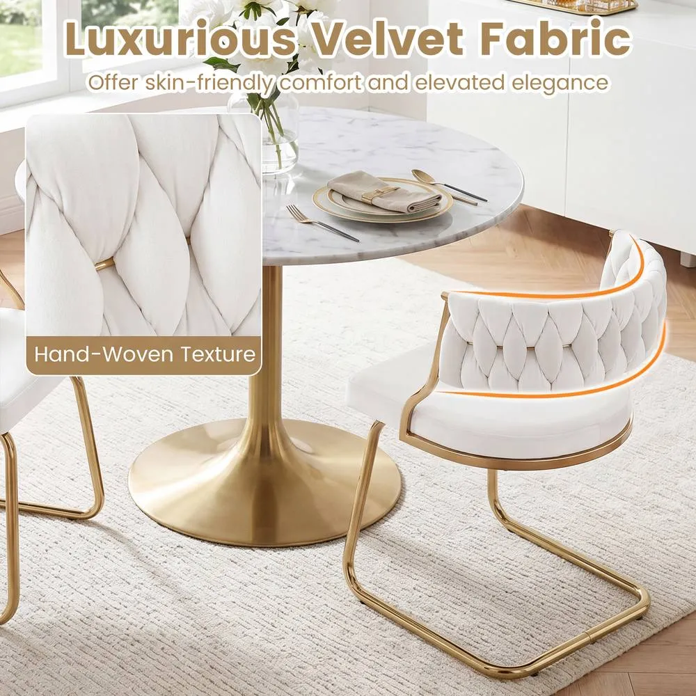 Costway 2PCS Velvet Dining Chairs Upholstered Accent Chairs Kitchen Chairs in White 4
