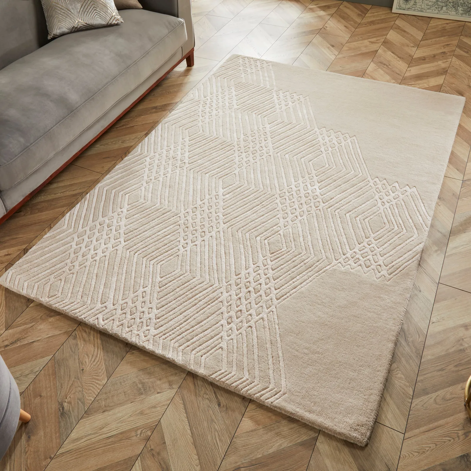 Diamonds Wool Rug Brown