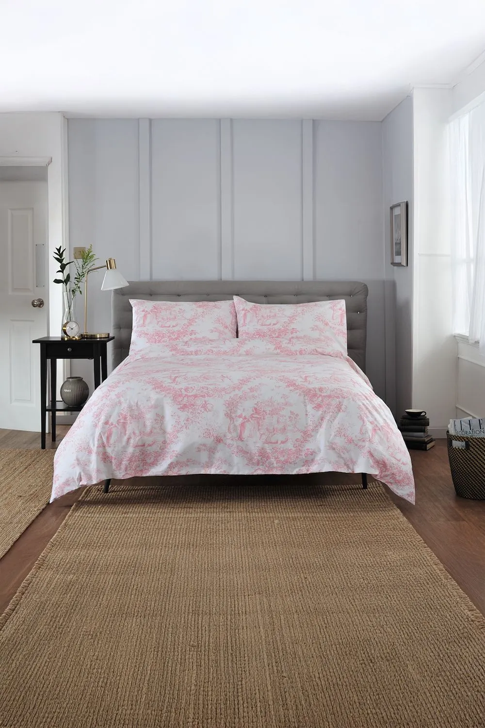 The Lyndon Company Toile De Jouy Luxurious 200 Thread Count 100% Cotton Duvet Cover | Deyongs 1846 in Pink 1